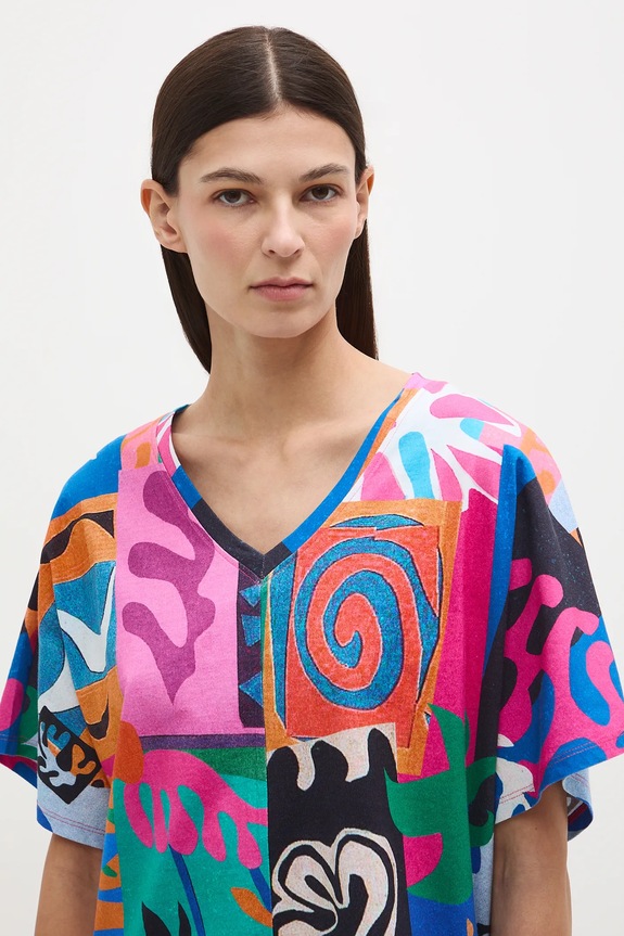 T-shirt bawełniany damski z kolekcji Eviva L'arte RS26-TSD253 multicolor