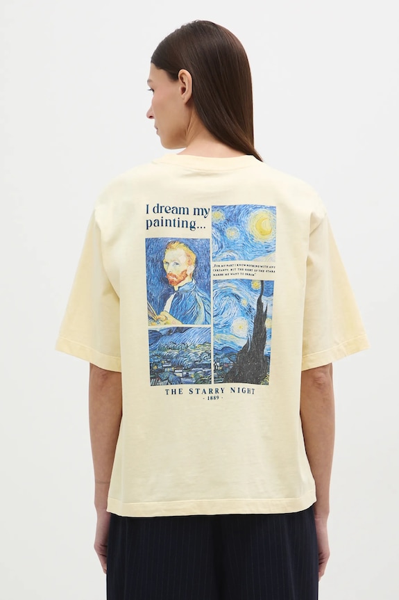 T-shirt bawełniany damski z kolekcji Eviva L'arte żółty RS26-TSD260
