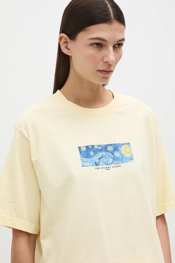 T-shirt bawełniany damski z kolekcji Eviva L'arte RS26-TSD260 żółty