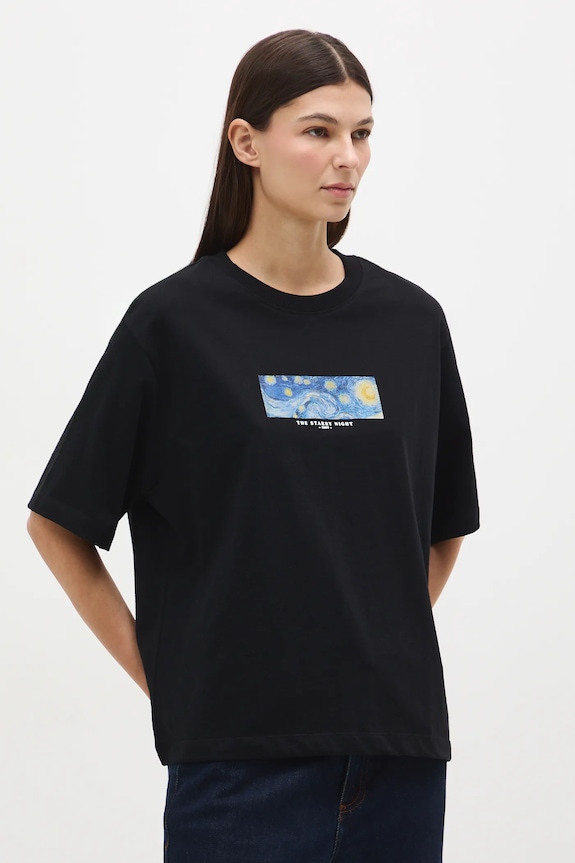 T-shirt bawełniany damski z kolekcji Eviva L'arte RS26-TSD260 czarny RS26