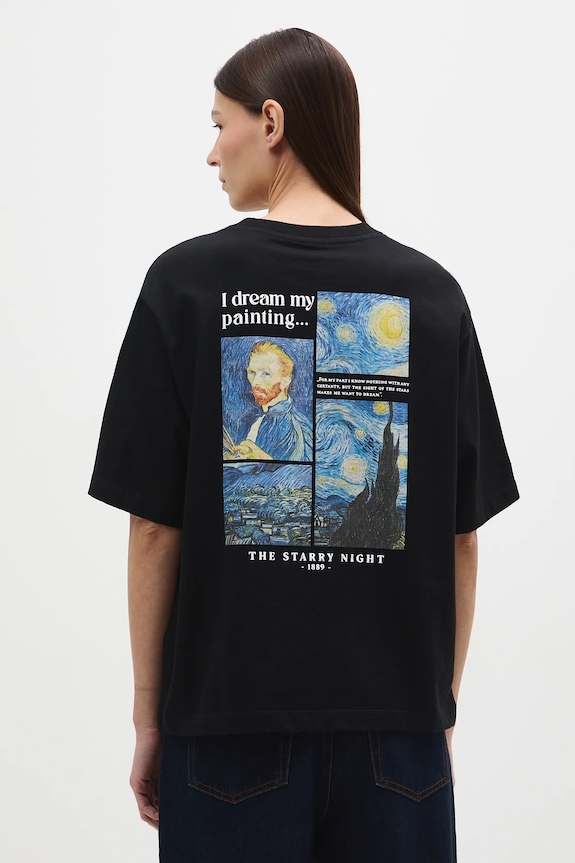 T-shirt bawełniany damski z kolekcji Eviva L'arte okrągły czarny RS26-TSD260