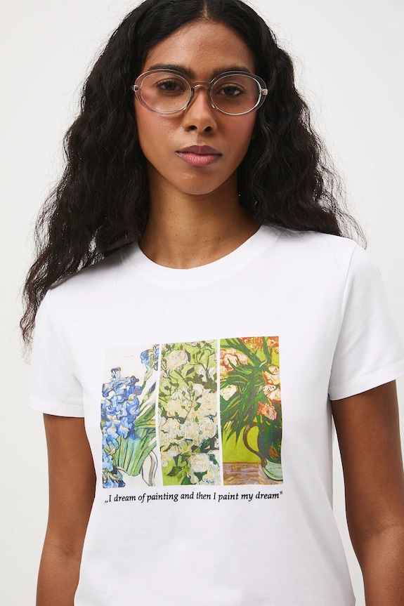 T-shirt bawełniany damski z elastanem z kolekcji Eviva L'arte RS26-TSD261 biały