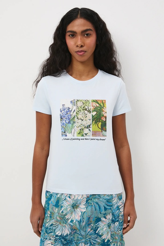 Odzież T-shirt bawełniany damski z elastanem z kolekcji Eviva L'arte RS26-TSD261 niebieski