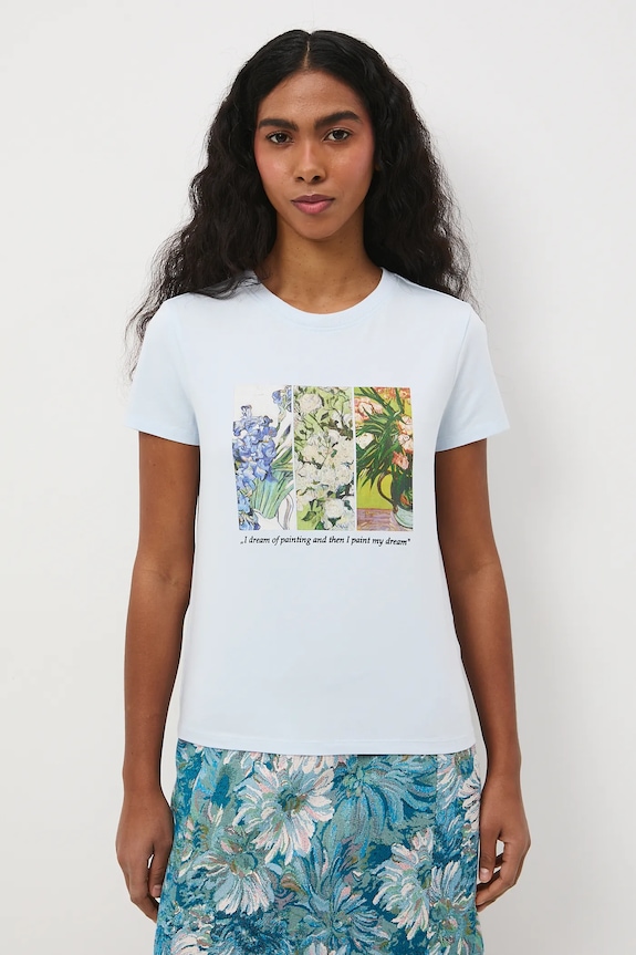 Odzież T-shirt bawełniany damski z elastanem z kolekcji Eviva L'arte RS26-TSD261 niebieski