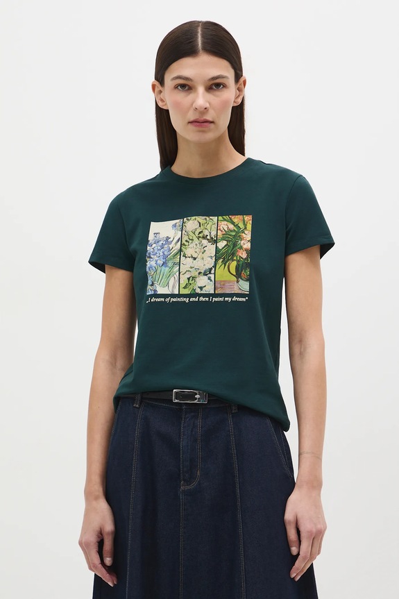 T-shirt bawełniany damski z elastanem z kolekcji Eviva L'arte RS26-TSD261 zielony RS26