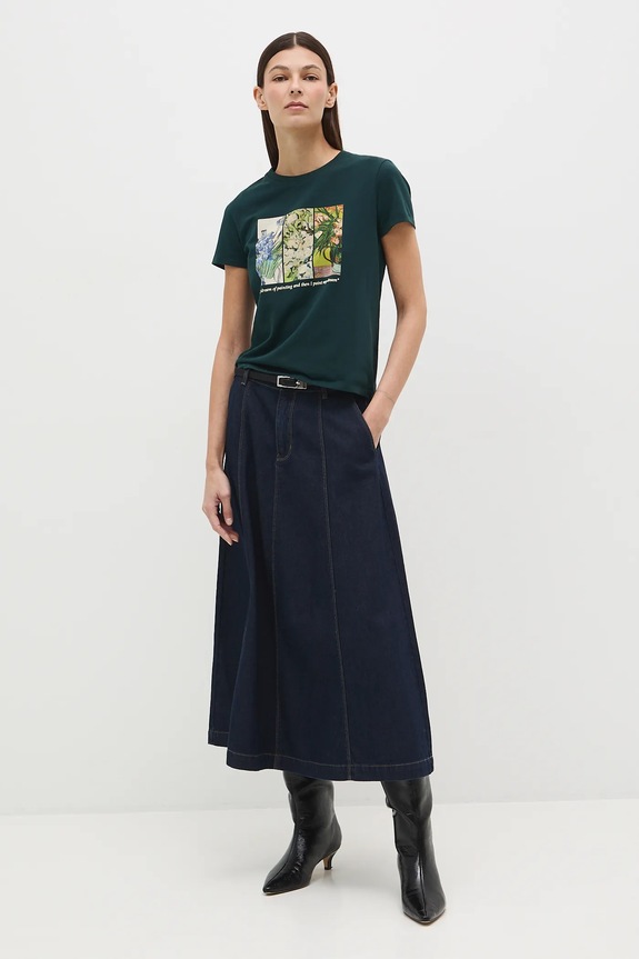 T-shirt bawełniany damski z elastanem z kolekcji Eviva L'arte okrągły zielony RS26-TSD261