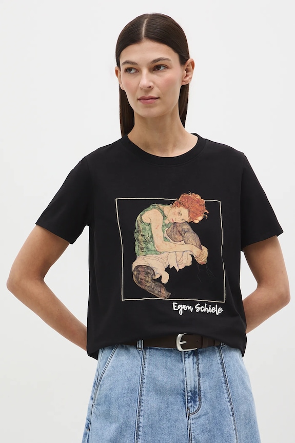T-shirt damski z kolekcji Eviva L'arte okrągły czarny RS26-TSD264