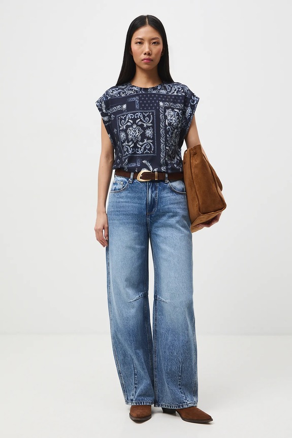 Tričko dámské se vzorem a viskózou RS26-TSD302 námořnická modř RS26