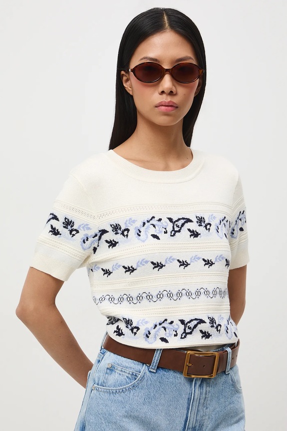 Oblečenie Tričko dámske vzorovaný žakarový RS26-TSD305 béžová