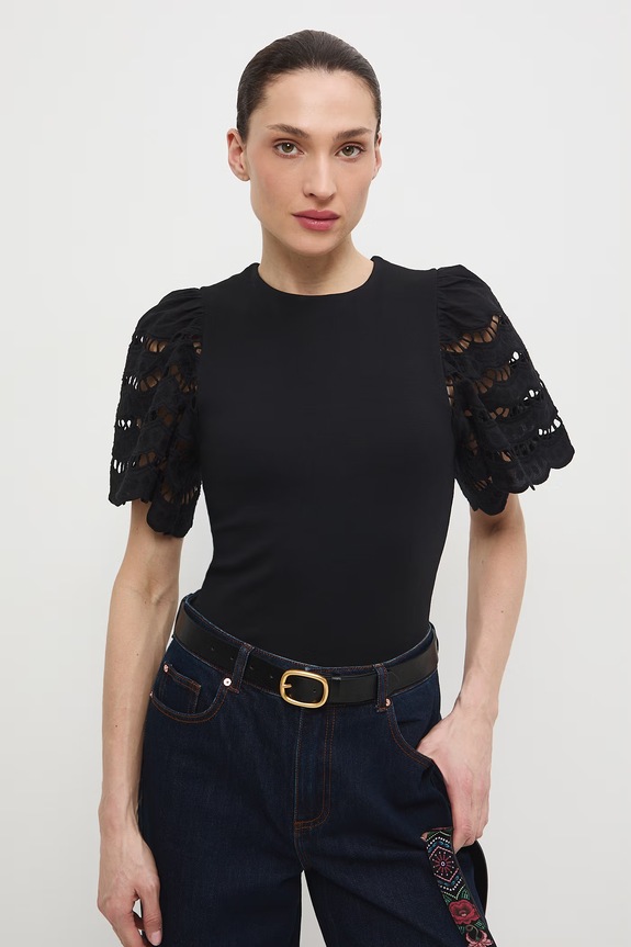Odzież T-shirt bawełniany damski z elastanem gładki RS26-TSD401 czarny
