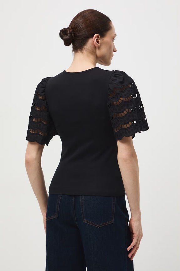 T-shirt bawełniany damski z elastanem gładki czarny RS26-TSD401