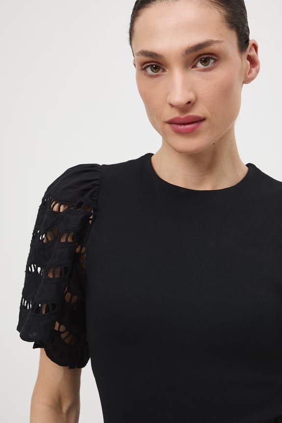 T-shirt bawełniany damski z elastanem gładki RS26-TSD401 czarny