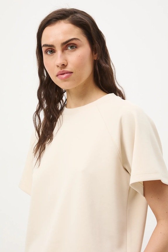 T-shirt damski interlock z modalem gładki beżowy RS26-TSD402