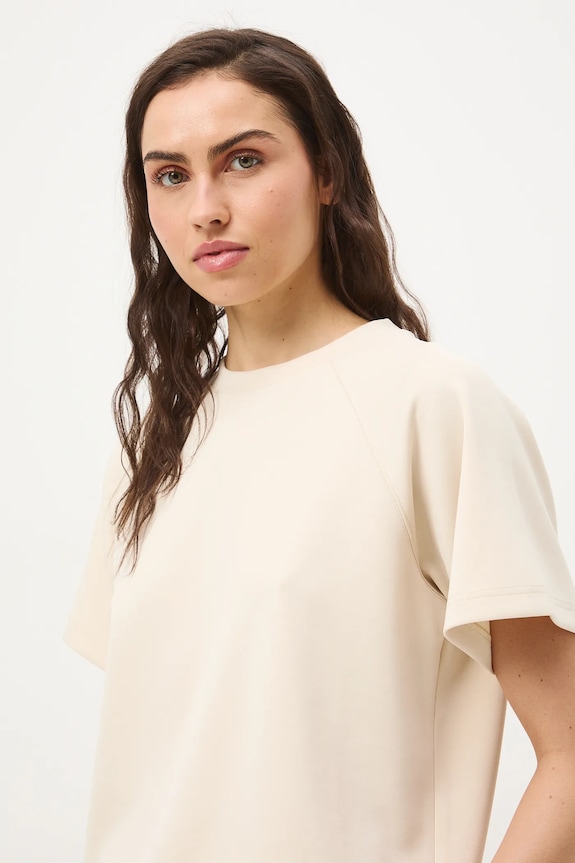T-shirt damski interlock z modalem gładki beżowy RS26-TSD402