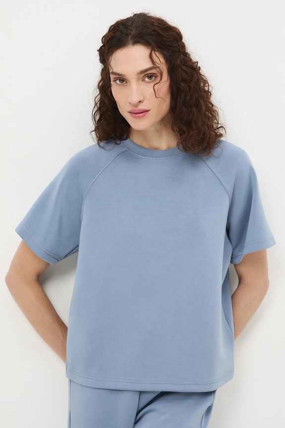 T-shirt damski interlock z modalem gładki gładkie niebieski RS26-TSD402