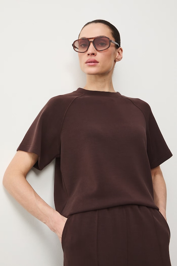 T-shirt damski interlock z modalem gładki RS26-TSD402 brązowy RS26