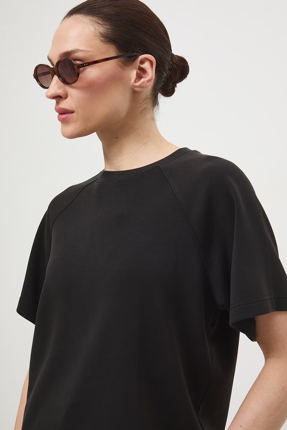 T-shirt damski interlock z modalem gładki czarny RS26-TSD402