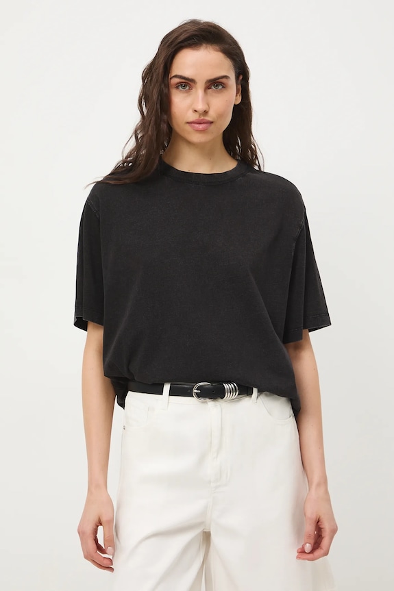 T-shirt oversize damski bawełniany by Joanna Gniady, Grafika Polska szary RS26-TSD451