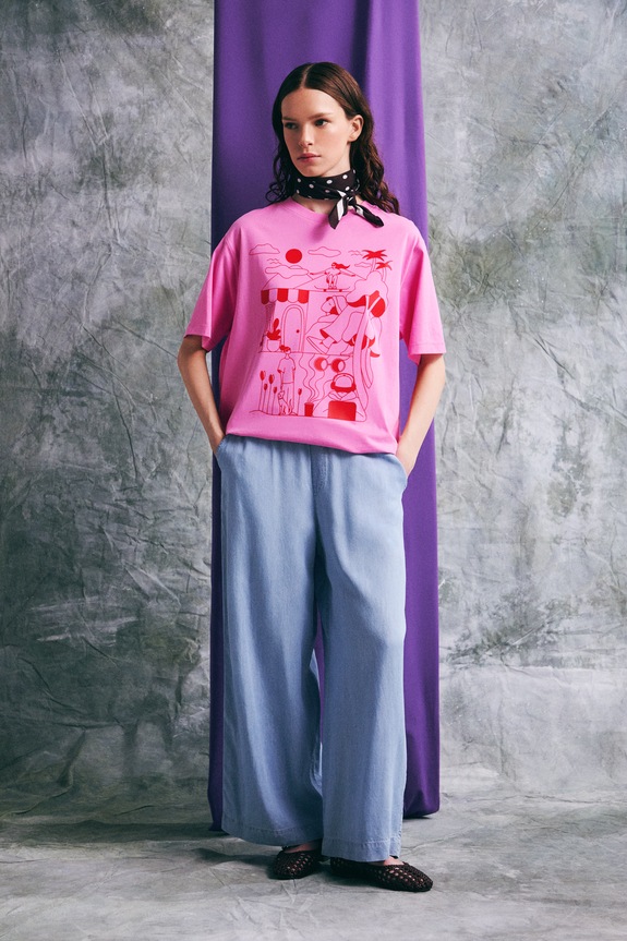 Oversize tričko dámské bavlněné by Marcela Wokan, Graphics Series RS26-TSD452 růžová RS26