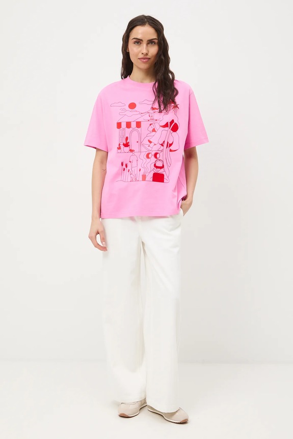 Oblečení Oversize tričko dámské bavlněné by Marcela Wokan, Graphics Series RS26-TSD452 růžová