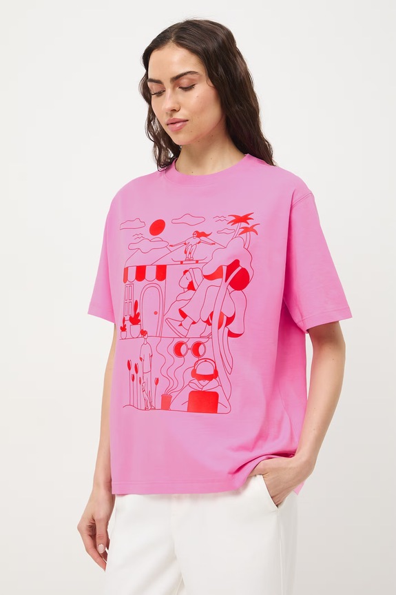 Oversize tričko dámské bavlněné by Marcela Wokan, Graphics Series RS26-TSD452 růžová