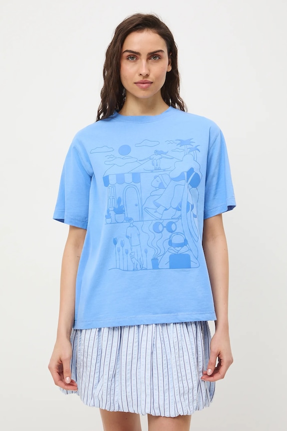 T-shirt oversize damski bawełniany by Marcela Wokan, Grafika Polska niebieski RS26-TSD452