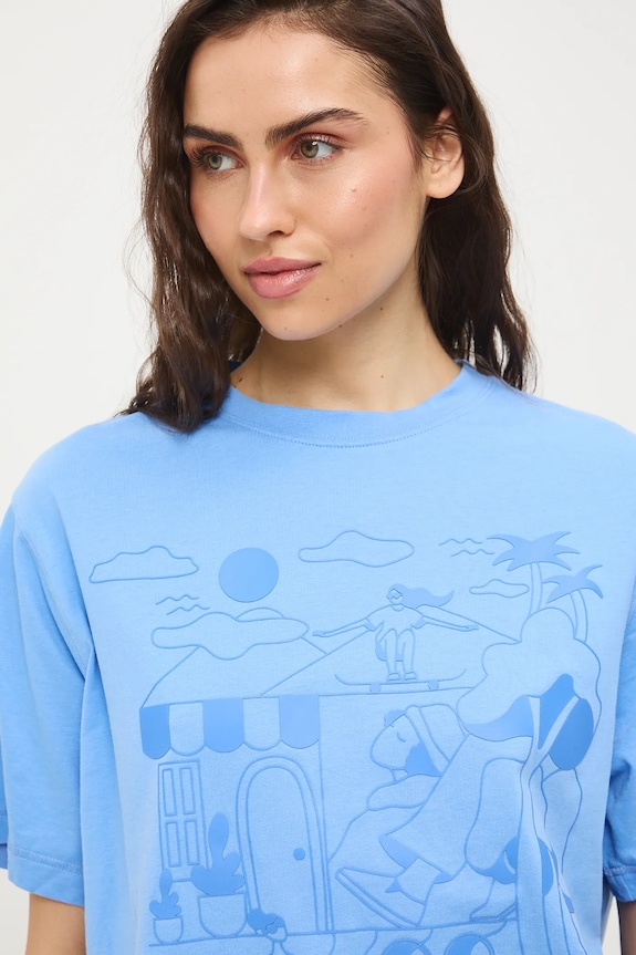 T-shirt oversize damski bawełniany by Marcela Wokan, Grafika Polska RS26-TSD452 niebieski