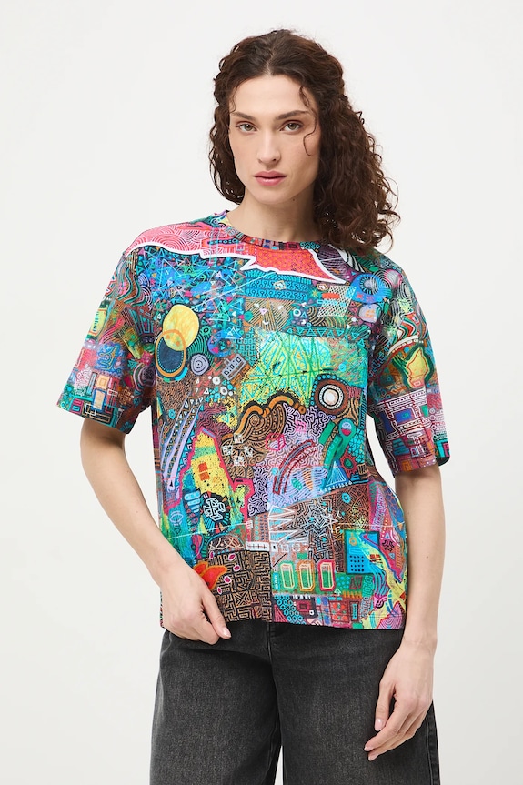 Odzież T-shirt oversize damski bawełniany by Marcin Kulesza, Grafika Polska RS26-TSD453 multicolor