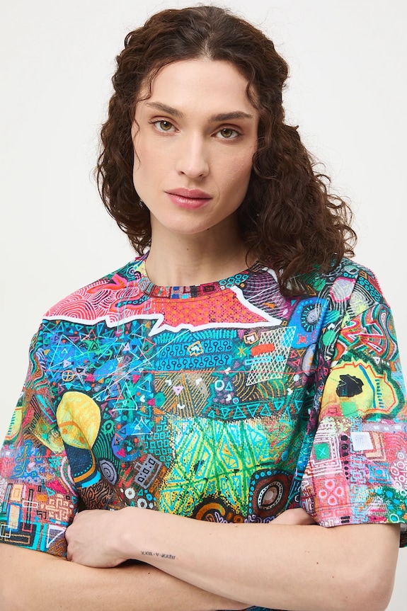 T-shirt oversize damski bawełniany by Marcin Kulesza, Grafika Polska RS26-TSD453 multicolor