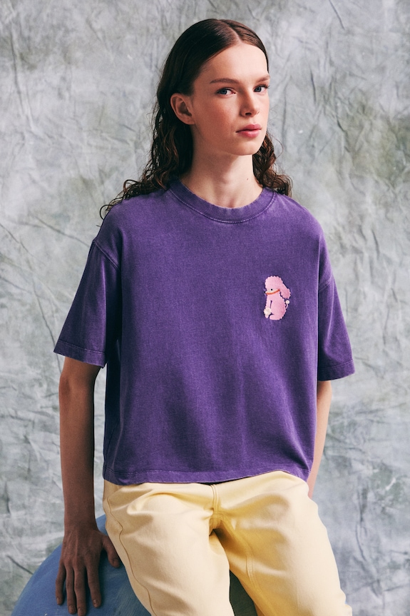 Medicine tricou oversized pentru femei, din bumbac RS26-TSD454 violet RS26