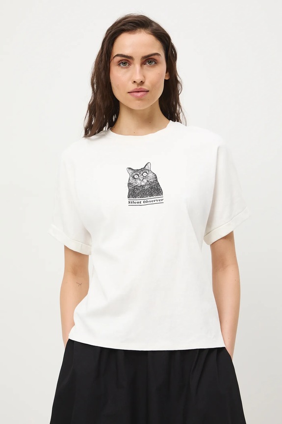 T-shirt oversize damski bawełniany by Aleksandra Czarny, Grafika Polska RS26-TSD456 beżowy RS26
