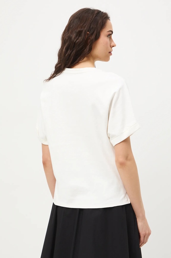 T-shirt oversize damski bawełniany by Aleksandra Czarny, Grafika Polska beżowy RS26-TSD456