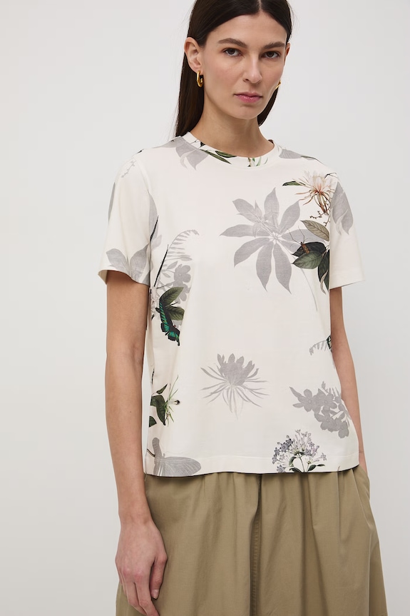 T-shirt damski bawełniany z elastanem beżowy RS26-TSD504