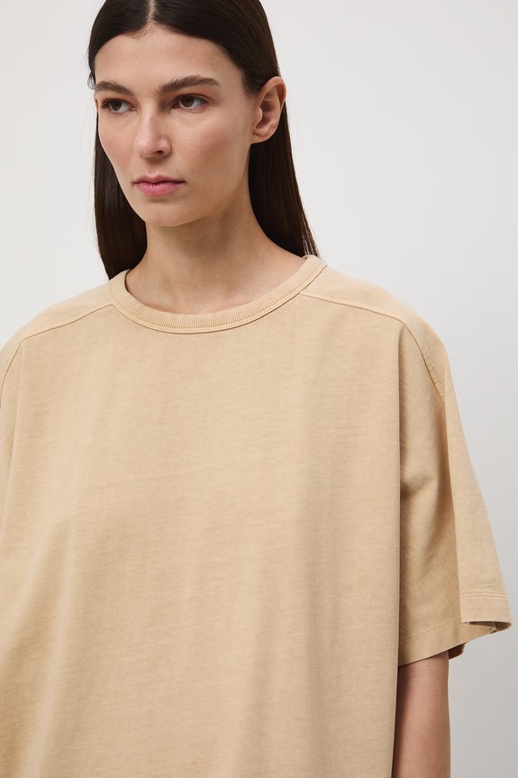 T-shirt oversize damski bawełniany RS26-TSD510 beżowy