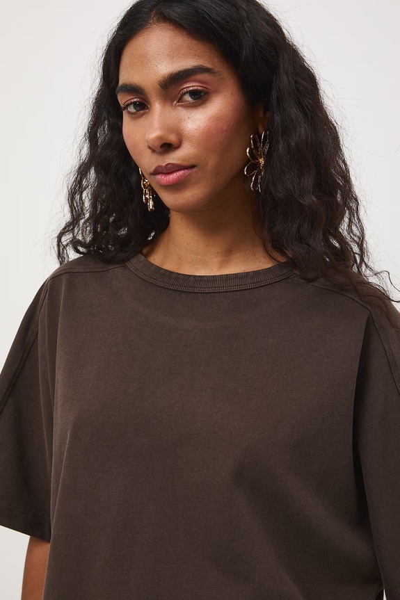 T-shirt oversize damski bawełniany brązowy RS26-TSD510