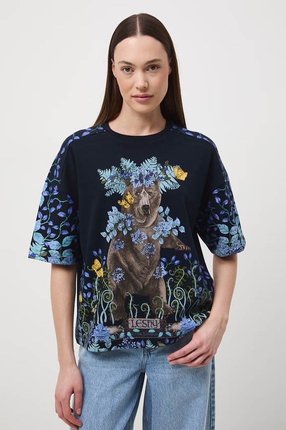 Medicine t-shirt oversize damski bawełniany RS26-TSD658 granatowy