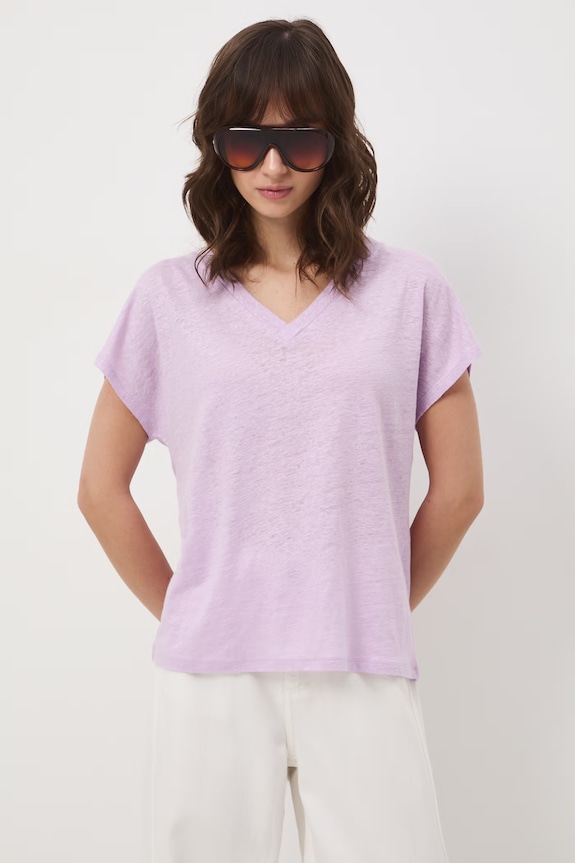 T-shirt damski lniany RS26-TSD700 fioletowy RS26