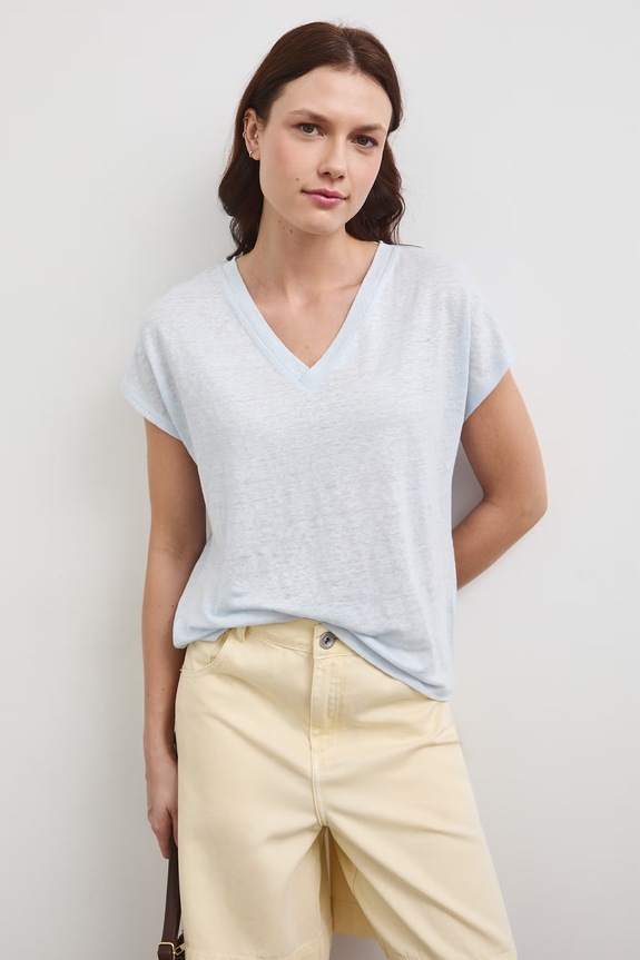 T-shirt damski lniany RS26-TSD700 niebieski RS26