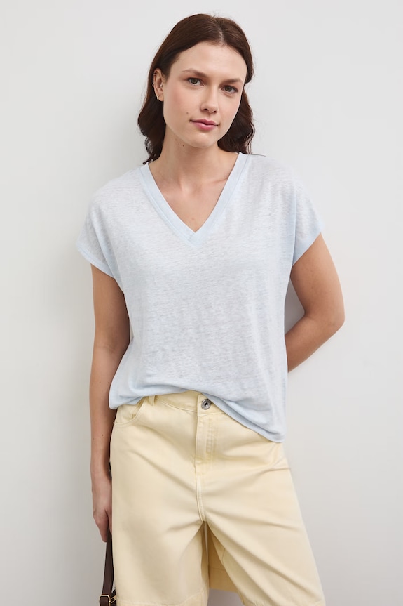 T-shirt damski lniany RS26-TSD700 niebieski RS26
