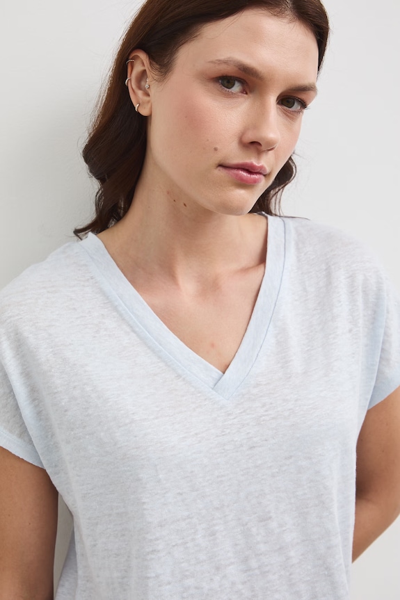 T-shirt damski lniany niebieski RS26-TSD700