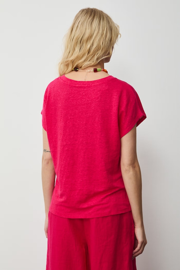 Odzież T-shirt damski lniany RS26-TSD700 różowy
