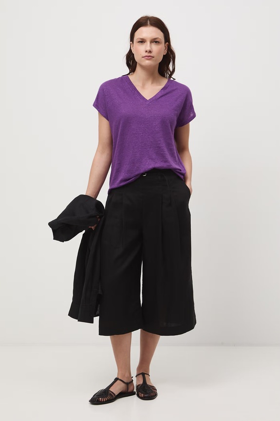 T-shirt damski lniany Basic fioletowy RS26-TSD700