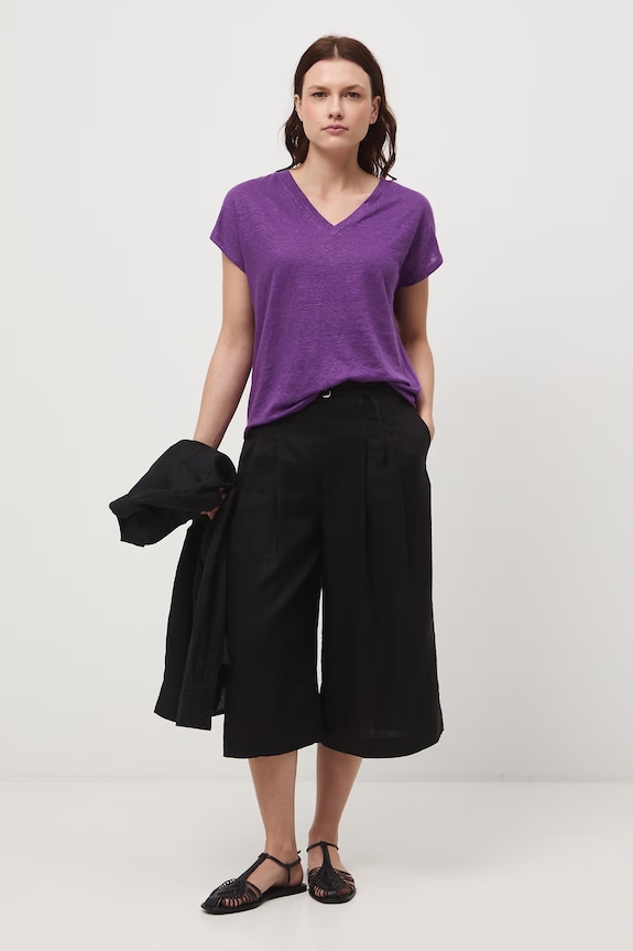 T-shirt damski lniany Basic fioletowy RS26-TSD700