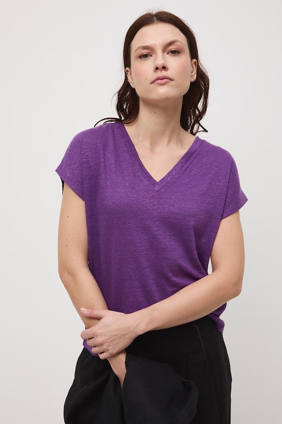 T-shirt damski lniany RS26-TSD700 fioletowy RS26