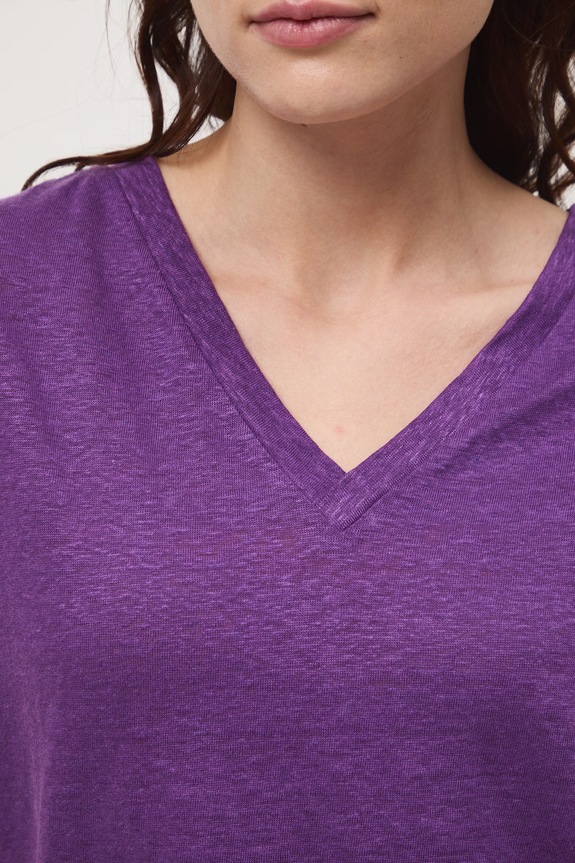 T-shirt damski lniany RS26-TSD700 fioletowy
