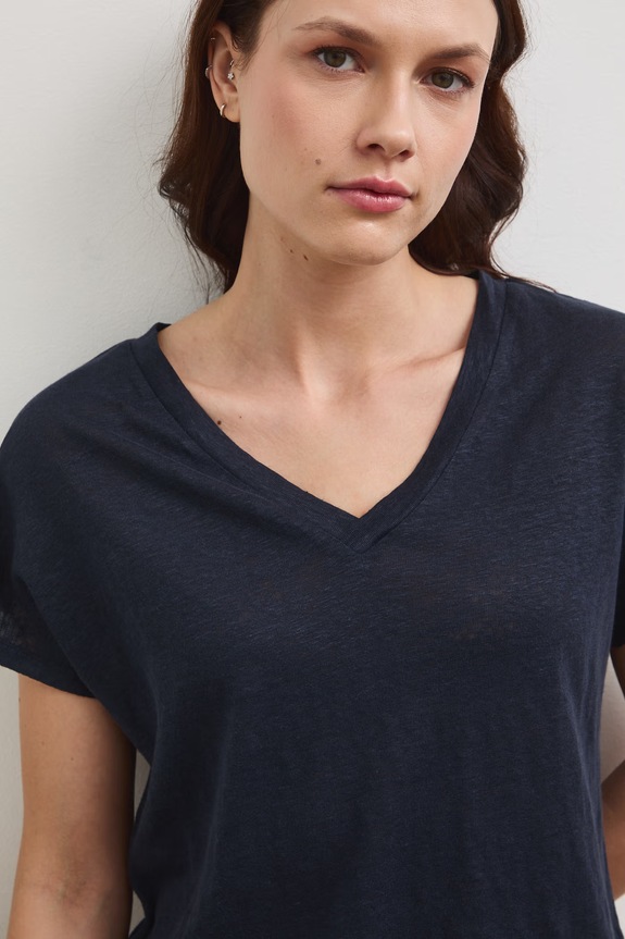 T-shirt damski lniany granatowy RS26-TSD700