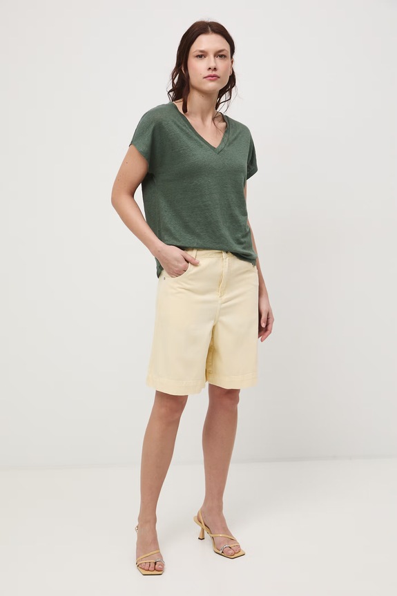 T-shirt damski lniany Basic zielony RS26-TSD700