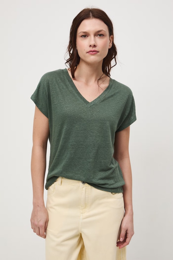 T-shirt damski lniany RS26-TSD700 zielony RS26
