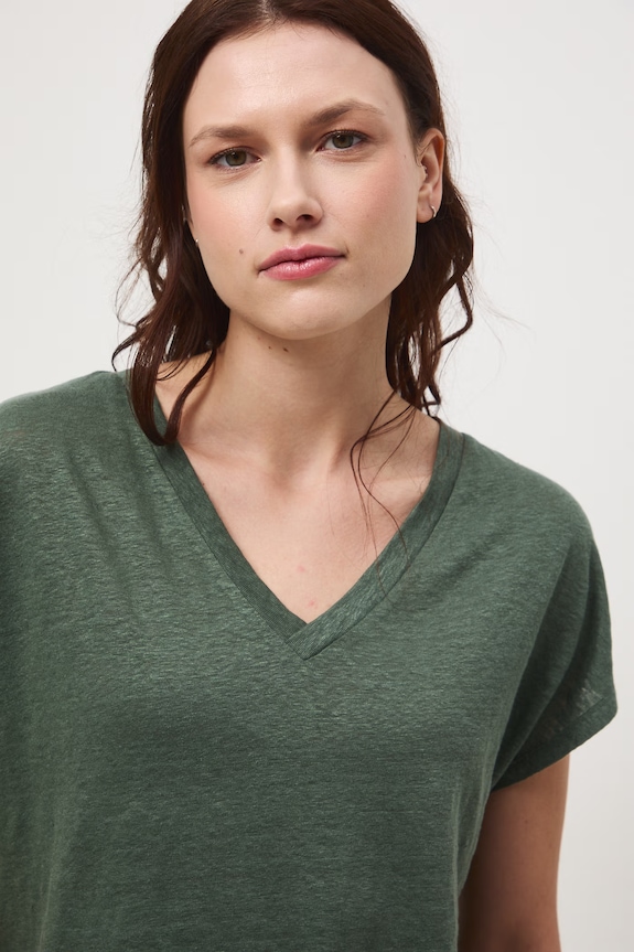 T-shirt damski lniany zielony RS26-TSD700