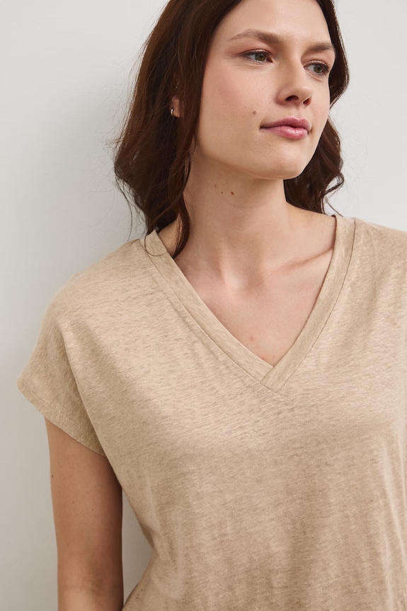 T-shirt damski lniany beżowy RS26-TSD700